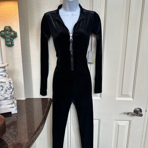 WATSKIN Black Velvet Jumpsuit